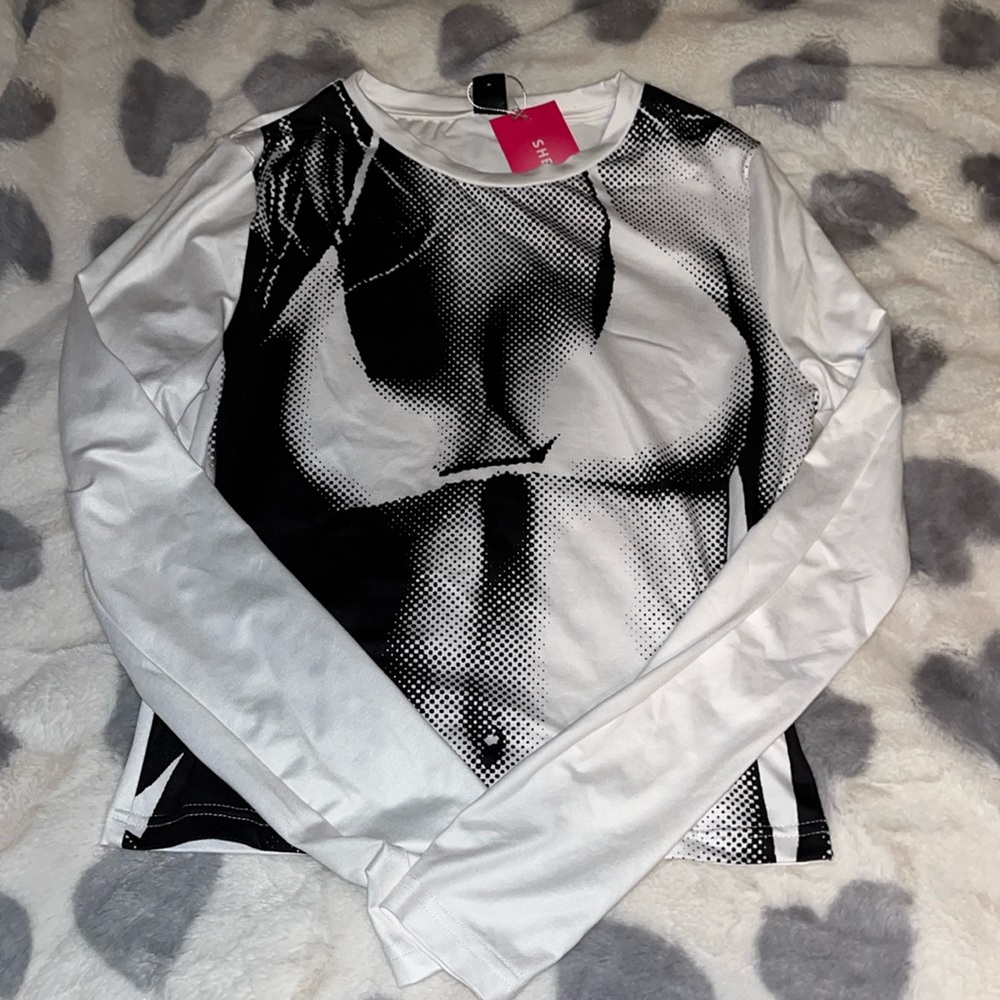 Shein 3D Body Print Crop Tee Size Large